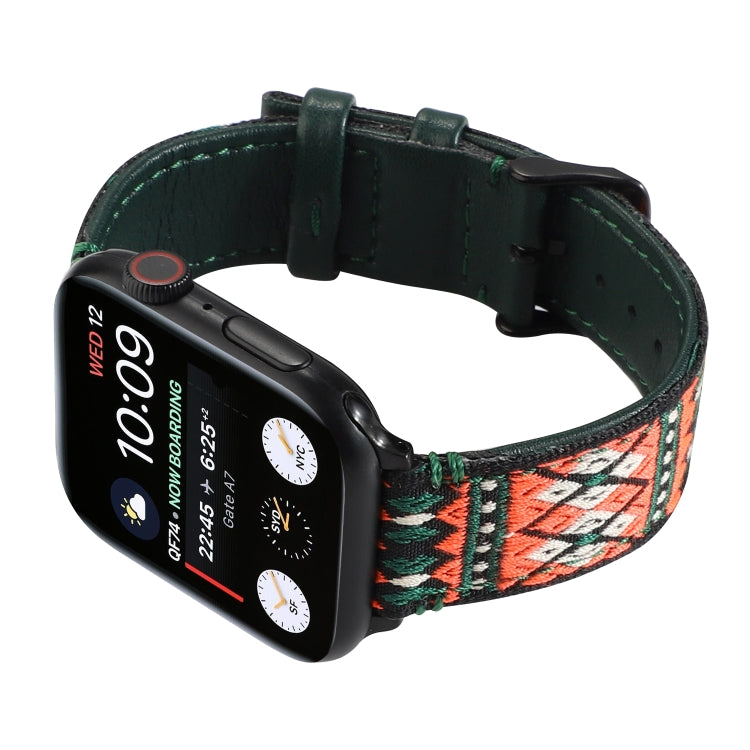 Skorter | Ethnic Leather Watch Strap for Apple Watch Series 7 41mm / 6 & SE & 5 & 4 40mm / 3 & 2 & 1 38mm (Dark Green)