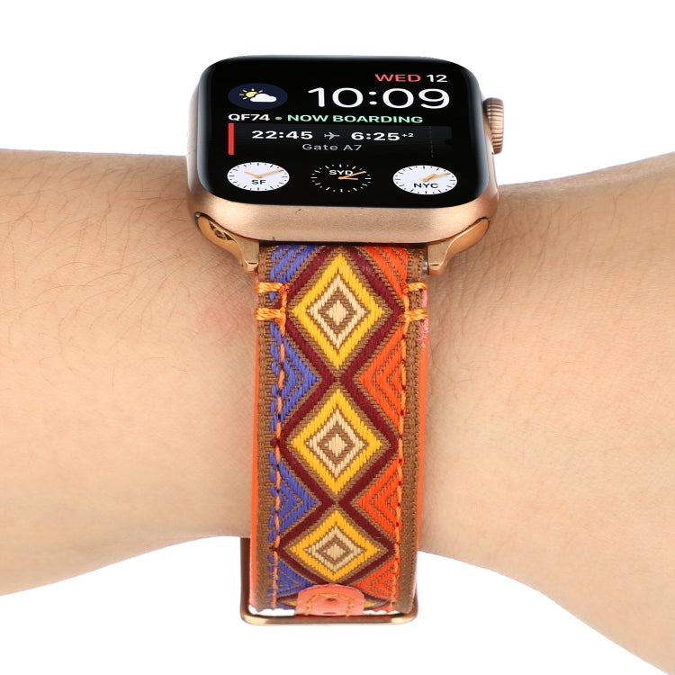 Skorter | Ethnic leather watch band for Apple Watch Series 7 45mm / 6 & SE & 5 & 4 44mm / 3 & 2 & 1 42mm (Orange)