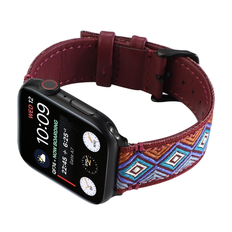 Skorter | Ethnic leather watch strap for Apple Watch Series 7 45mm / 6 & SE & 5 & 4 44mm / 3 & 2 & 1 42mm (Burgundy)