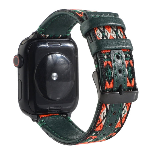 Skorter | Ethnic Leather Watch Band for Apple Watch Series 7 45mm / 6 & SE & 5 & 4 44mm / 3 & 2 & 1 42mm (Dark Green)
