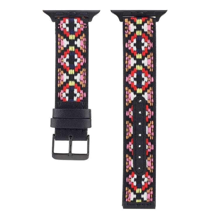 Skorter | Ethnic Leather Watch Band for Apple Watch Series 7 45mm / 6 & SE & 5 & 4 44mm / 3 & 2 & 1 42mm (Black)
