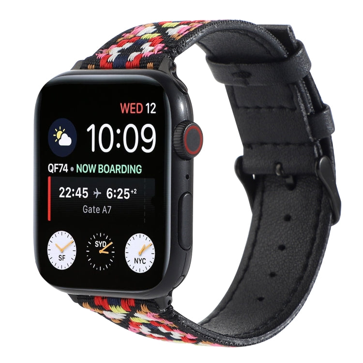 Skorter | Ethnic Leather Watch Band for Apple Watch Series 7 45mm / 6 & SE & 5 & 4 44mm / 3 & 2 & 1 42mm (Black)
