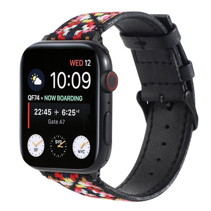 Skorter | Ethnic Leather Watch Band for Apple Watch Series 7 45mm / 6 & SE & 5 & 4 44mm / 3 & 2 & 1 42mm (Black)