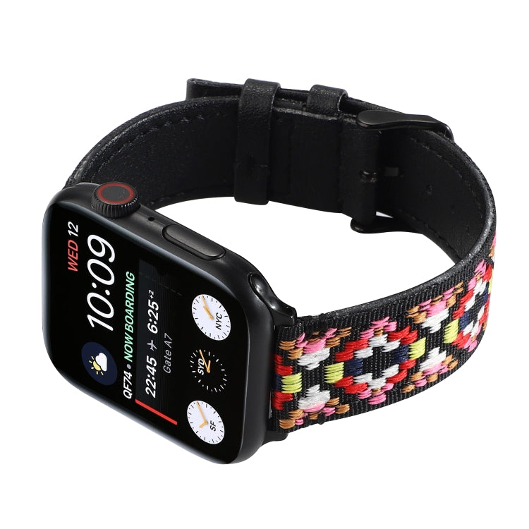 Skorter | Ethnic Leather Watch Band for Apple Watch Series 7 45mm / 6 & SE & 5 & 4 44mm / 3 & 2 & 1 42mm (Black)
