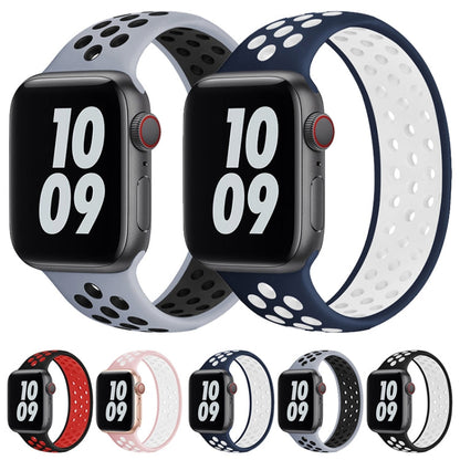 Skorter | Elastic silicone watch band for Apple Watch Series 7 45mm / 6 & SE & 5 & 4 44mm / 3 & 2 & 1 42mm, Length: 150mm (black white)