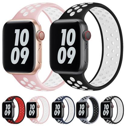 Skorter | Elastic Silicone Watch Band for Apple Watch Apple Watch Ultra 49mm & Watch Ultra 2 49mm / Series 9 & 8 & 7 45mm / SE 3 & SE 2 & 6 & SE & 5 & 4 44mm / 3 & 2 & 1 42mm, Length: 160mm (Light Pink White)