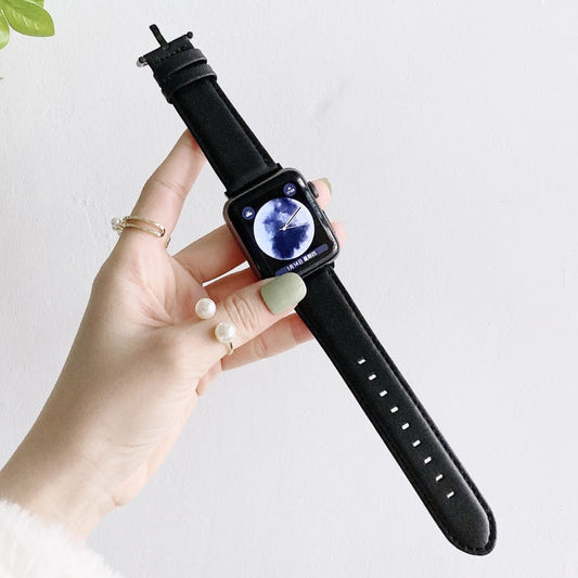 Skorter | D Character Buckle Smooth Texture Watch Band for Apple Watch Ultra 49mm & Watch Ultra 2 49mm / Series 9 & 8 & 7 45mm / SE 3 & SE 2 & 6 & SE & 5 & 4 44mm / 3 & 2 & 1 42mm (Black)