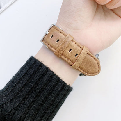 Skorter | Crazy Horse Texture + Flat Texture Leather Watch Band for Apple Watch Ultra 49mm & Watch Ultra 2 49mm / Series 9 & 8 & 7 45mm / SE 3 & SE 2 & 6 & SE & 5 & 4 44mm / 3 & 2 & 1 42mm (Coffee)
