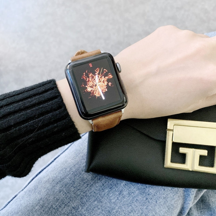 Skorter | Crazy Horse Texture + Flat Textile Leather Watch Band for Apple Watch Ultra 49mm & Watch Ultra 2 49mm / Series 9 & 8 & 7 45mm / SE 3 & SE 2 & 6 & SE & 5 & 4 44mm / 3 & 2 & 1 42mm (Dark Brown)