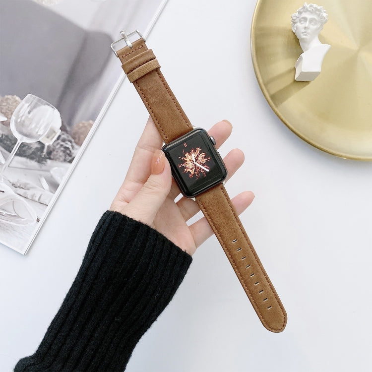 Skorter | Crazy Horse Texture + Flat Textile Leather Watch Band for Apple Watch Ultra 49mm & Watch Ultra 2 49mm / Series 9 & 8 & 7 45mm / SE 3 & SE 2 & 6 & SE & 5 & 4 44mm / 3 & 2 & 1 42mm (Dark Brown)