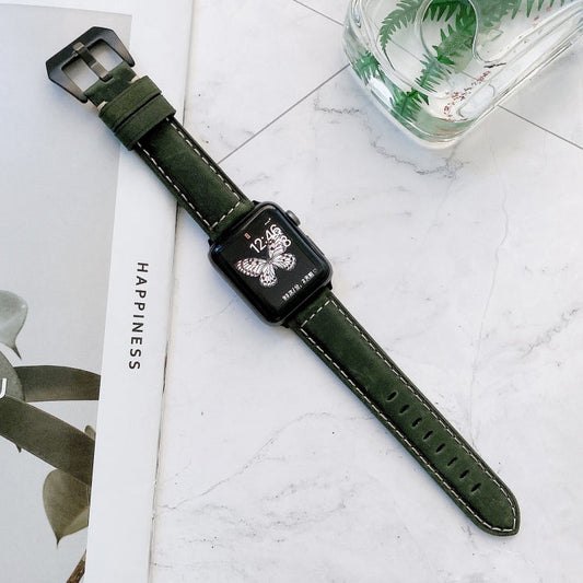 Skorter | Big Head Buckle Leather Watch Band for Apple Watch Ultra 49mm & Watch Ultra 2 49mm / Series 9 & 8 & 7 45mm / SE 3 & SE 2 & 6 & SE & 5 & 4 44mm / 3 & 2 & 1 42mm (Green)