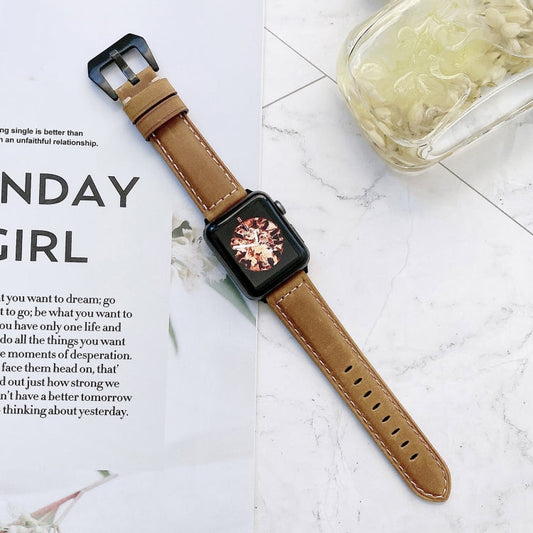 Skorter | Big Head Buckle Leather Watch Band for Apple Watch Ultra 49mm & Watch Ultra 2 49mm / Series 9 & 8 & 7 45mm / SE 3 & SE 2 & 6 & SE & 5 & 4 44mm / 3 & 2 & 1 42mm (Brown)