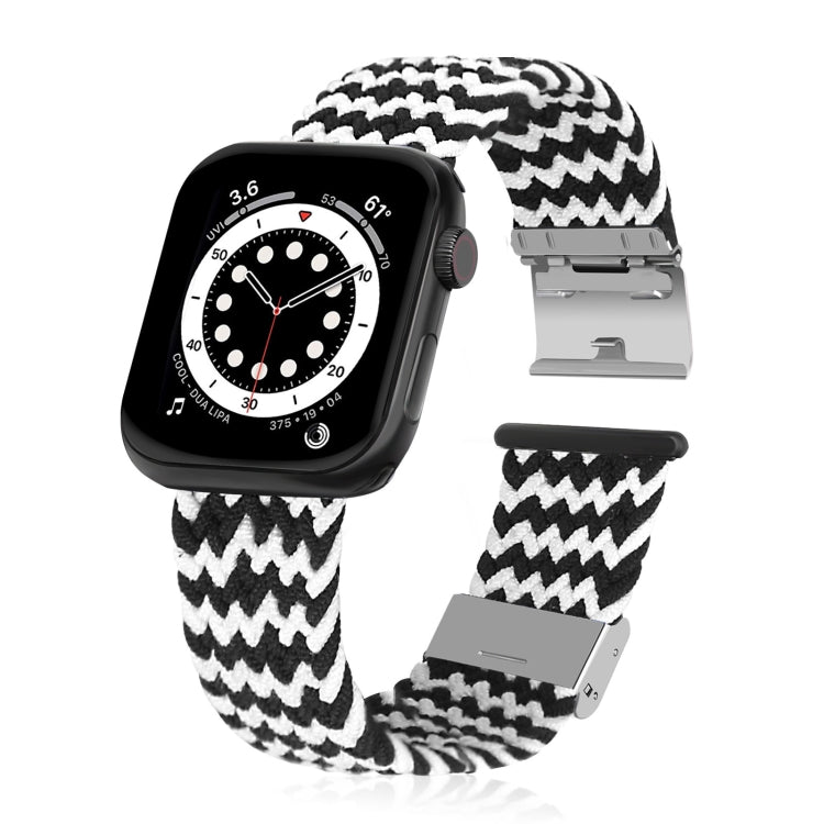 Skorter | Braided + Stainless Steel Watch Band for Apple Watch Series 7 41mm / 6 & SE & 5 & 4 40mm / 3 & 2 & 1 38mm (Horizontal Black White)