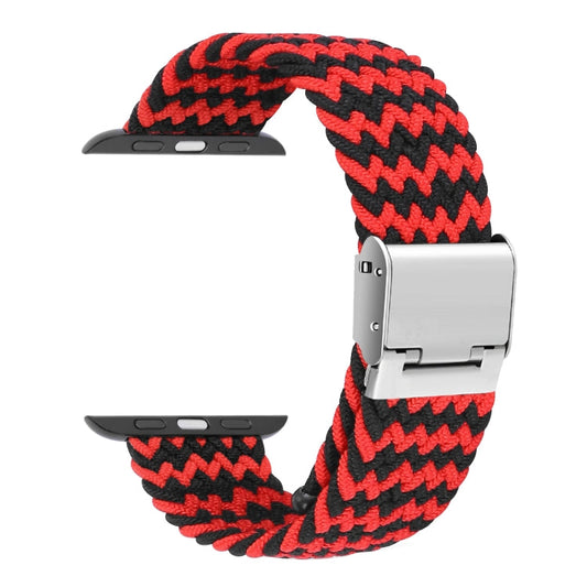Skorter | Braided + Stainless Steel Watch Band for Apple Watch Series 7 41mm / 6 & SE & 5 & 4 40mm / 3 & 2 & 1 38mm (Horizontal Black Red)