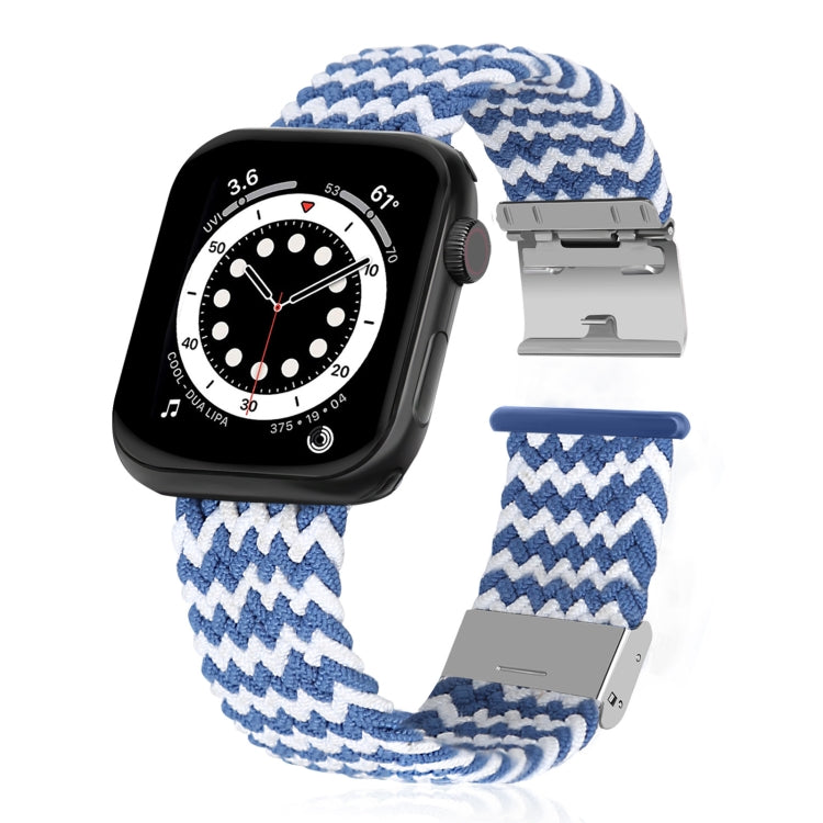 Skorter | Braided + Stainless Steel Watch Band for Apple Watch Series 7 45mm / 6 & SE & 5 & 4 44mm / 3 & 2 & 1 42mm (Horizontal Blue White)