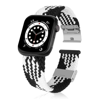 Skorter | Braided + Stainless Steel Watch Band for Apple Watch Series 7 45mm / 6 & SE & 5 & 4 44mm / 3 & 2 & 1 42mm (Vertical Black White)