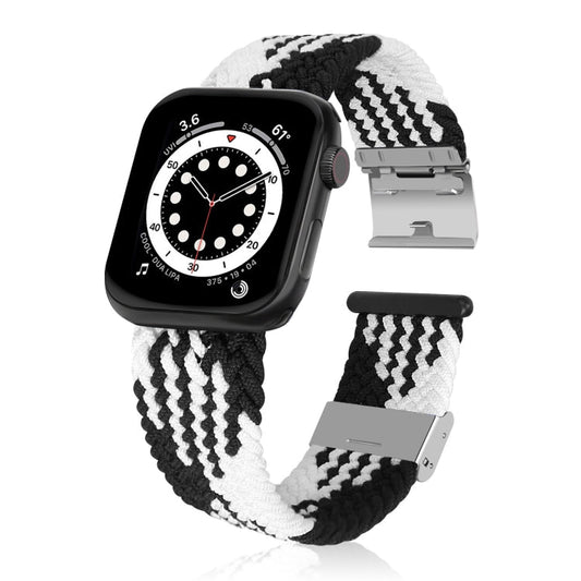 Skorter | Braided + Stainless Steel Watch Band for Apple Watch Series 7 45mm / 6 & SE & 5 & 4 44mm / 3 & 2 & 1 42mm (Vertical Black White)