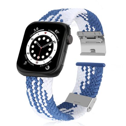 Skorter | Braided + Stainless Steel Bracelet for the Apple Watch Series 7 45mm / 6 & SE & 5 & 4 44mm / 3 & 2 & 1 42mm (Vertical Blue White)