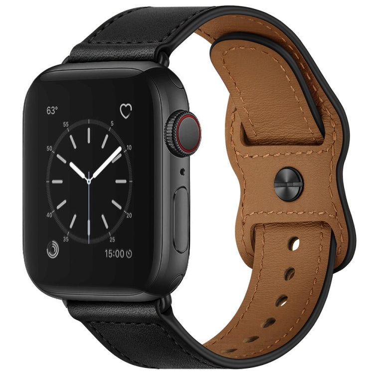 Skorter | Double Hole Leather Watch Band for Apple Watch Ultra 49mm & Watch Ultra 2 49mm / Series 9 & 8 & 7 45mm / SE 3 & SE 2 & 6 & SE & 5 & 4 44mm / 3 & 2 & 1 42mm (Black)