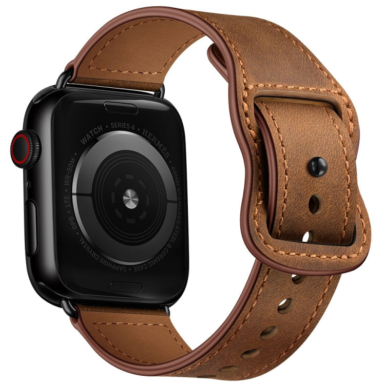 Skorter | Double Hole Leather Watch Band for Apple Watch Series 7 45mm / 6 & SE & 5 & 4 44mm / 3 & 2 & 1 42mm (Red Brown Crazy Horse)
