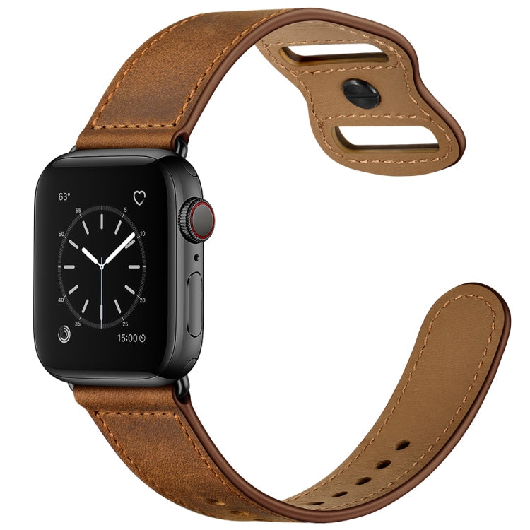 Skorter | Double Hole Leather Watch Band for Apple Watch Series 7 45mm / 6 & SE & 5 & 4 44mm / 3 & 2 & 1 42mm (Red Brown Crazy Horse)