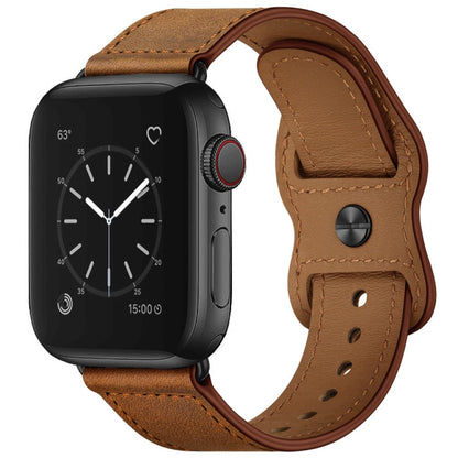 Skorter | Double Hole Leather Watch Band for Apple Watch Series 7 45mm / 6 & SE & 5 & 4 44mm / 3 & 2 & 1 42mm (Red Brown Crazy Horse)