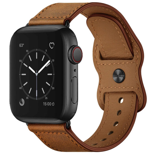Skorter | Double Hole Leather Watch Band for Apple Watch Series 7 45mm / 6 & SE & 5 & 4 44mm / 3 & 2 & 1 42mm (Red Brown Crazy Horse)