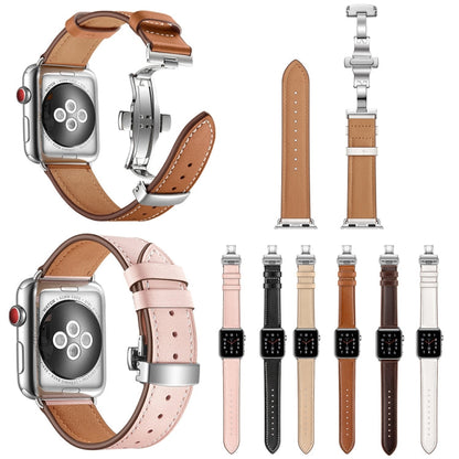 Skorter | Genuine Leather + Butterfly Silver Buckled Bracelet for Apple Watch Series 7 45mm / 6 & SE & 5 & 4 44mm / 3 & 2 & 1 42mm (White)