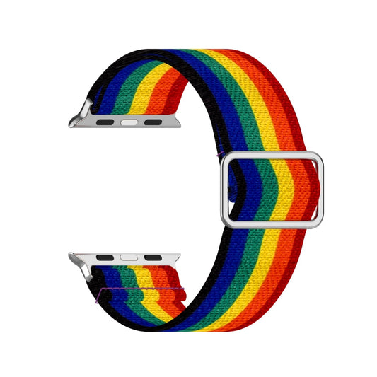 Skorter | Adjustable elastic printed watch band for Apple Watch Ultra 49mm & Watch Ultra 2 49mm / Series 9 & 8 & 7 45mm / SE 3 & SE 2 & 6 & SE & 5 & 4 44mm / 3 & 2 & 1 42mm (Rainbow)