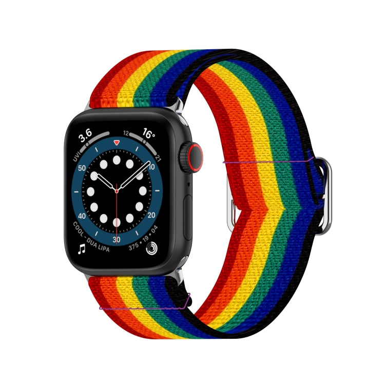 Skorter | Adjustable elastic printed watch band for Apple Watch Ultra 49mm & Watch Ultra 2 49mm / Series 9 & 8 & 7 45mm / SE 3 & SE 2 & 6 & SE & 5 & 4 44mm / 3 & 2 & 1 42mm (Rainbow)