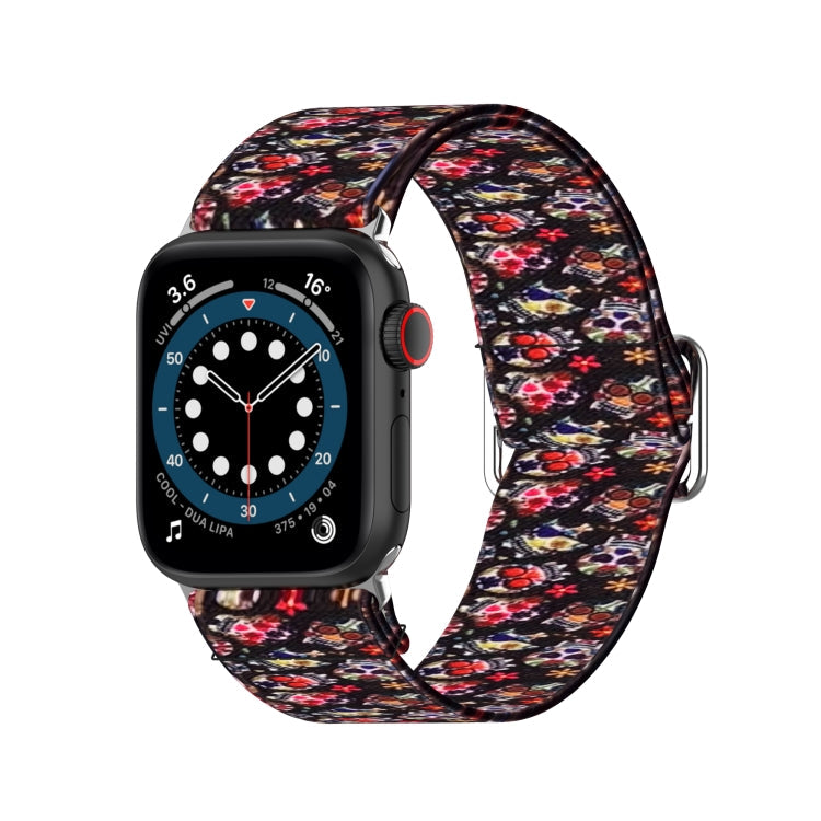 Skorter | Adjustable elastic printed watch strap for Apple Watch Series 9&8&7 41mm / SE 3&SE 2&6&SE&5&4 40mm / 3&2&1 38mm (Color Skull)