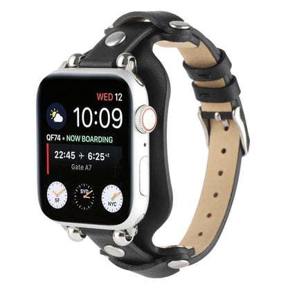 Skorter | Bracelet Genuine Leather Watch Band for Apple Watch Ultra 49mm & Watch Ultra 2 49mm / Series 9 & 8 & 7 45mm / SE 3 & SE 2 & 6 & SE & 5 & 4 44mm / 3 & 2 & 1 42mm (Black)