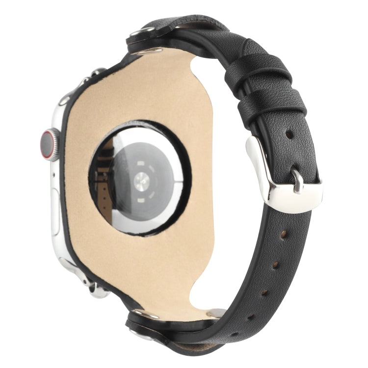 Skorter | Bracelet Genuine Leather Watch Band for Apple Watch Ultra 49mm & Watch Ultra 2 49mm / Series 9 & 8 & 7 45mm / SE 3 & SE 2 & 6 & SE & 5 & 4 44mm / 3 & 2 & 1 42mm (Black)