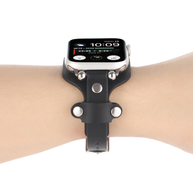 Skorter | Bracelet Genuine Leather Watch Band for Apple Watch Ultra 49mm & Watch Ultra 2 49mm / Series 9 & 8 & 7 45mm / SE 3 & SE 2 & 6 & SE & 5 & 4 44mm / 3 & 2 & 1 42mm (Black)