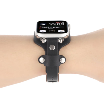 Skorter | Bracelet Genuine Leather Watch Band for Apple Watch Ultra 49mm & Watch Ultra 2 49mm / Series 9 & 8 & 7 45mm / SE 3 & SE 2 & 6 & SE & 5 & 4 44mm / 3 & 2 & 1 42mm (Black)