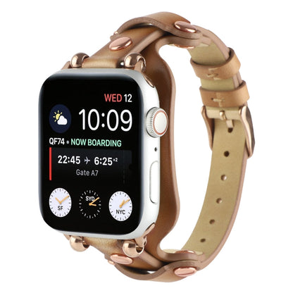 Skorter | Bracelet Genuine Leather Watch Band for Apple Watch Ultra 49mm & Watch Ultra 2 49mm / Series 9 & 8 & 7 45mm / SE 3 & SE 2 & 6 & SE & 5 & 4 44mm / 3 & 2 & 1 42mm (Light Brown)