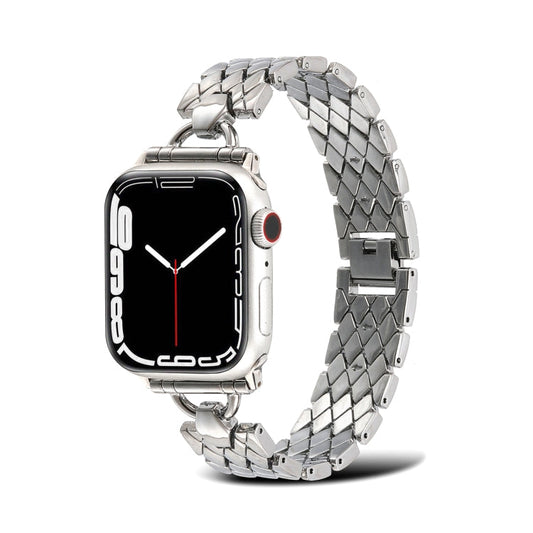 Skorter | D-shaped diamond metal watch band for Apple Watch Ultra 49mm & Watch Ultra 2 49mm / Series 9 & 8 & 7 45mm / SE 3 & SE 2 & 6 & SE & 5 & 4 44mm / 3 & 2 & 1 42mm (Silver)
