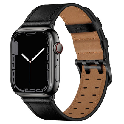 Skorter | Double Buckle Leather Watch Strap for Apple Watch Series 9&8&7 41mm / SE 3&SE 2&6&SE&5&4 40mm / 3&2&1 38mm (Black Black Buckle)