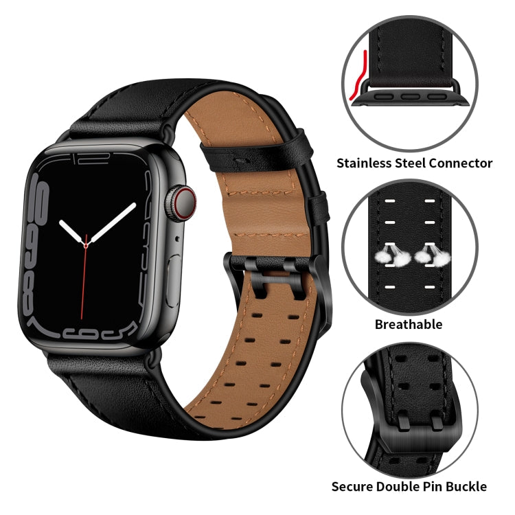 Skorter | Double Buckle Leather Watch Strap for Apple Watch Series 9&8&7 41mm / SE 3&SE 2&6&SE&5&4 40mm / 3&2&1 38mm (Black Black Buckle)