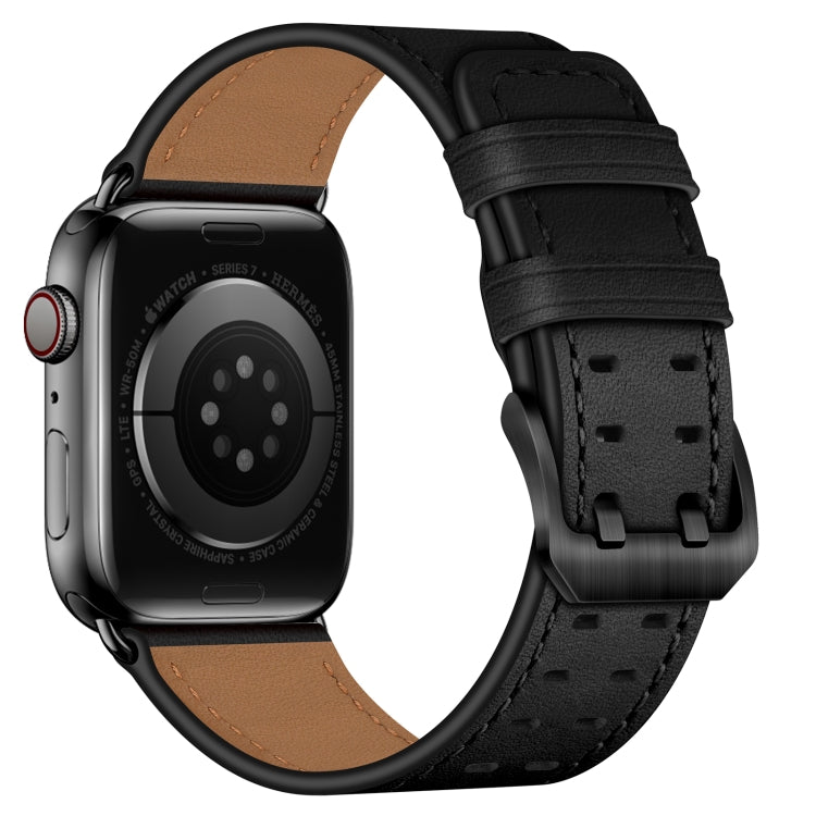 Skorter | Double Buckle Leather Watch Strap for Apple Watch Series 9&8&7 41mm / SE 3&SE 2&6&SE&5&4 40mm / 3&2&1 38mm (Black Black Buckle)