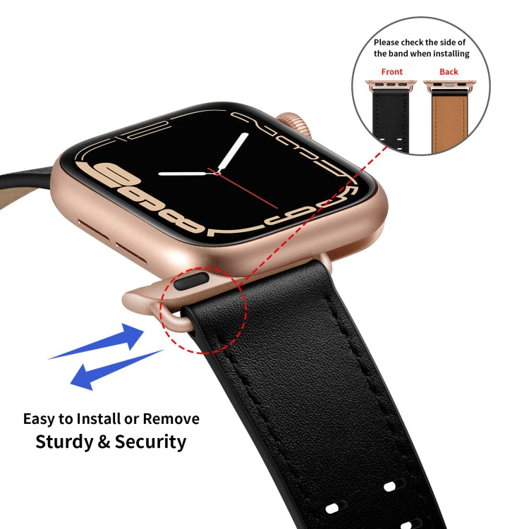 Skorter | Double Buckle Leather Watch Band for Apple Watch Series 9&8&7 41mm / SE 3&SE 2&6&SE&5&4 40mm / 3&2&1 38mm (Black Rose Gold Buckle)