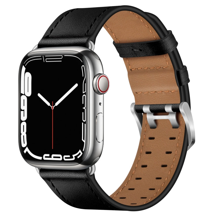 Skorter | Double Buckle Leather Watch Strap for Apple Watch Series 9&8&7 41mm / SE 3&SE 2&6&SE&5&4 40mm / 3&2&1 38mm (Black Silver Buckle)