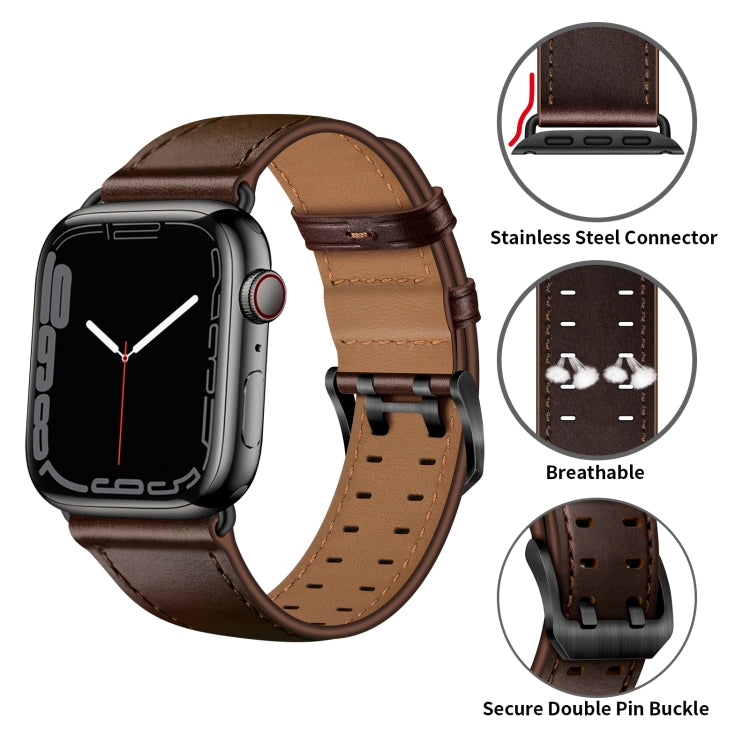 Skorter | Double Buckle Leather Watch Band For Apple Watch Series 9&8&7 41mm / SE 3&SE 2&6&SE&5&4 40mm / 3&2&1 38mm (Dark Brown)