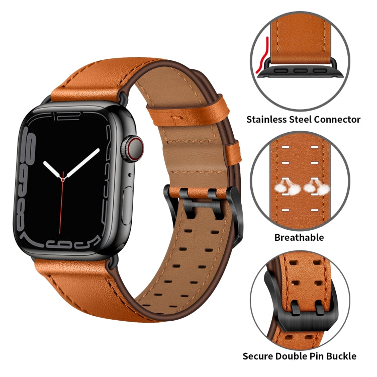 Skorter | Double Buckle Leather Strap for Apple Watch Series 9&8&7 41mm / SE 3&SE 2&6&SE&5&4 40mm / 3&2&1 38mm (Brown Black Buckle)