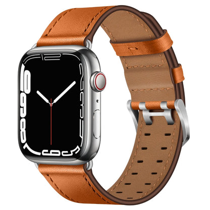 Skorter | Double Buckle Leather Watch Band for Apple Watch Series 9&8&7 41mm / SE 3&SE 2&6&SE&5&4 40mm / 3&2&1 38mm (Brown Silver Buckle)