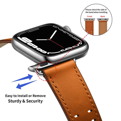Skorter | Double Buckle Leather Watch Band for Apple Watch Series 9&8&7 41mm / SE 3&SE 2&6&SE&5&4 40mm / 3&2&1 38mm (Brown Silver Buckle)