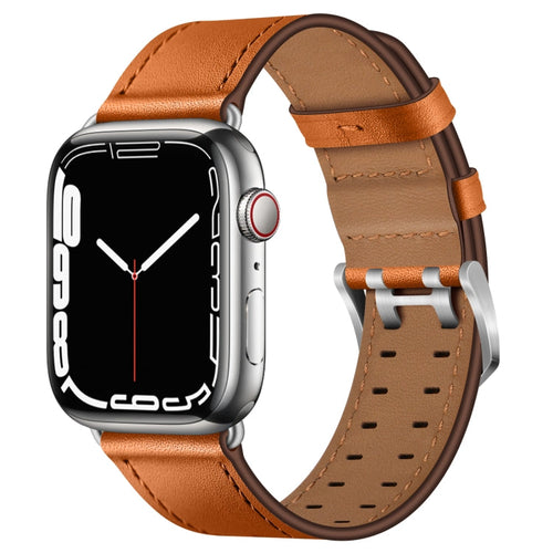 Skorter | Double Buckle Leather Watch Band for Apple Watch Series 9&8&7 41mm / SE 3&SE 2&6&SE&5&4 40mm / 3&2&1 38mm (Brown Silver Buckle)