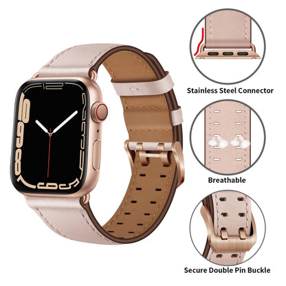 Skorter | Double Buckle Leather Bracelet for Apple Watch Ultra 49mm & Watch Ultra 2 49mm / Series 9 & 8 & 7 45mm / SE 3 & SE 2 & 6 & SE & 5 & 4 44mm / 3 & 2 & 1 42mm (Pink Sand)