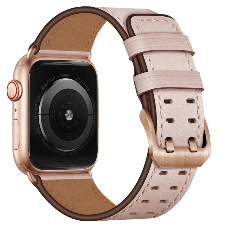Skorter | Double Buckle Leather Bracelet for Apple Watch Ultra 49mm & Watch Ultra 2 49mm / Series 9 & 8 & 7 45mm / SE 3 & SE 2 & 6 & SE & 5 & 4 44mm / 3 & 2 & 1 42mm (Pink Sand)