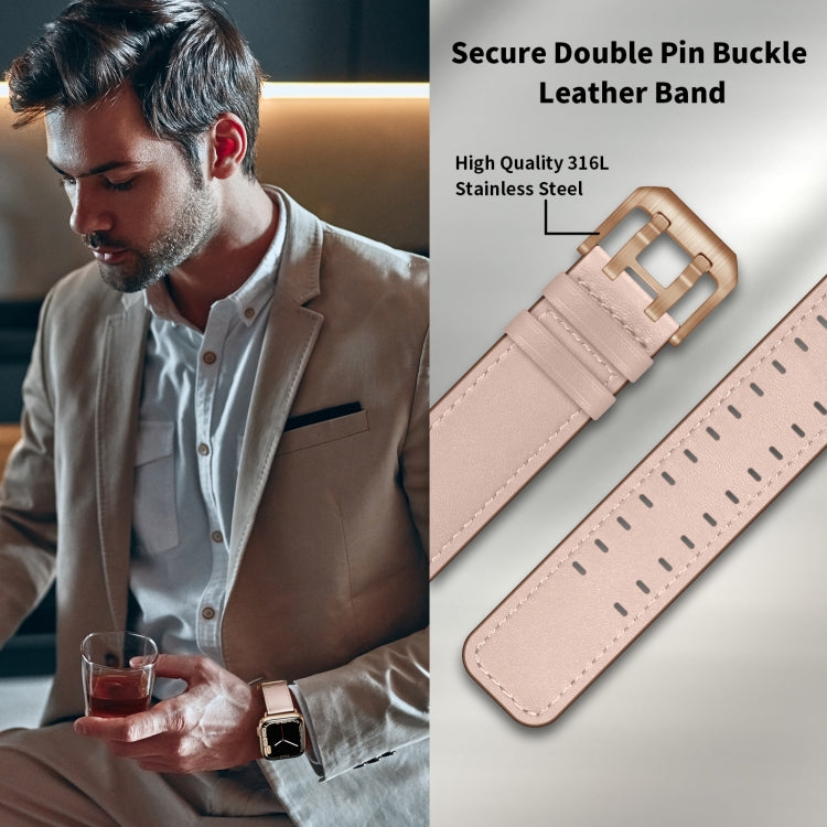 Skorter | Double Buckle Leather Bracelet for Apple Watch Ultra 49mm & Watch Ultra 2 49mm / Series 9 & 8 & 7 45mm / SE 3 & SE 2 & 6 & SE & 5 & 4 44mm / 3 & 2 & 1 42mm (Pink Sand)